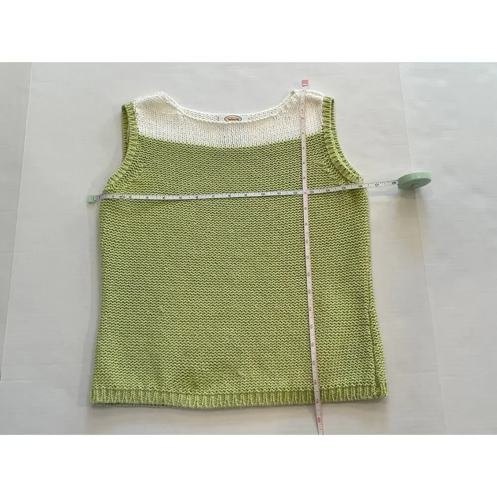 Vtg Talbots Pastel Green and Ivory Sleeveless Knit Sweater, 90s, Petite S